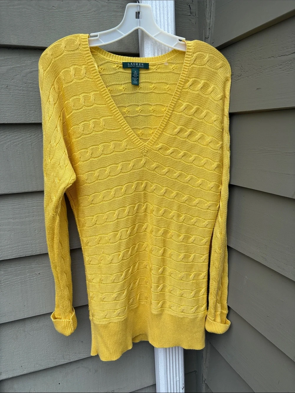 Lauren Ralph Lauren Sunny Yellow Cable Knit Cotton/Viscose tunic Sweater. Sz M